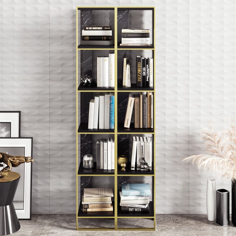Casa si Gradina - Mobilier - Biblioteci si rafturi - Biblioteci - Biblioteca, Hanah Home, pal melaminat, auriu si negru, 32.2x31.3x178.5 cm - Infinity.ro