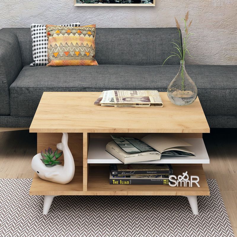 Casa si Gradina - Mobilier - Mese si birouri - Masute de cafea - Masuta de cafea, Hanah Home, pal melaminat, stejar si alb, 80x80x40 cm, 811MDD2805 - Infinity.ro