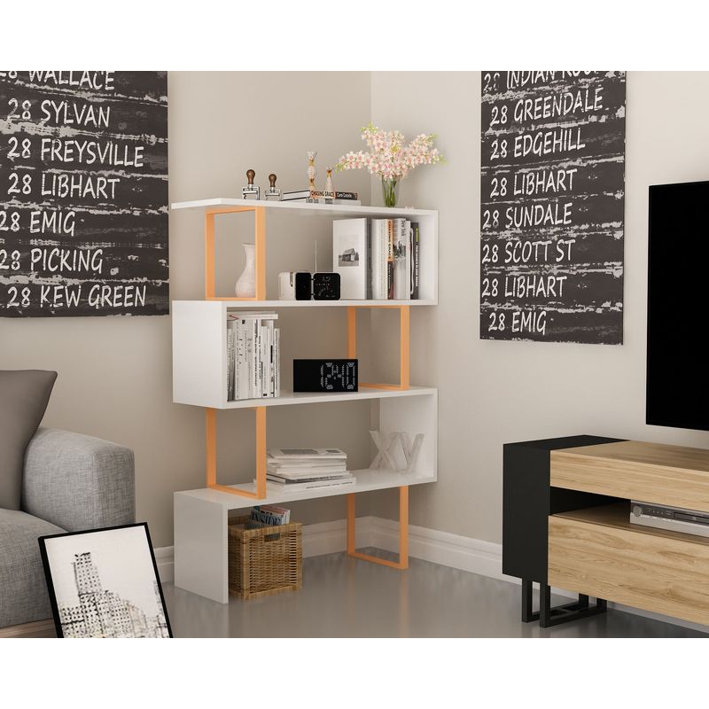 Casa si Gradina - Mobilier - Biblioteci si rafturi - Biblioteci - Biblioteca, Hanah Home, pal melaminat, auriu alb, 91.5x29.5x124.5 cm - Infinity.ro