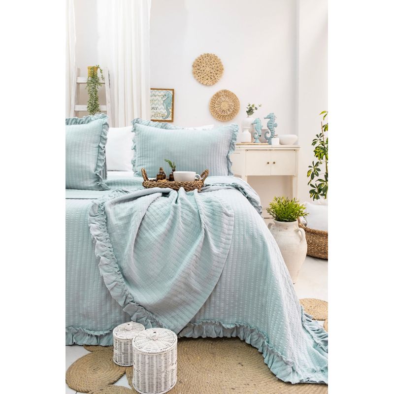 Casa si Gradina - Textile si covoare - Lenjerii de pat - Seturi de lenjerie - Set pique dublu, L'essentiel Maison, menta, 240x260 cm, 100% bumbac, jacquard - Infinity.ro