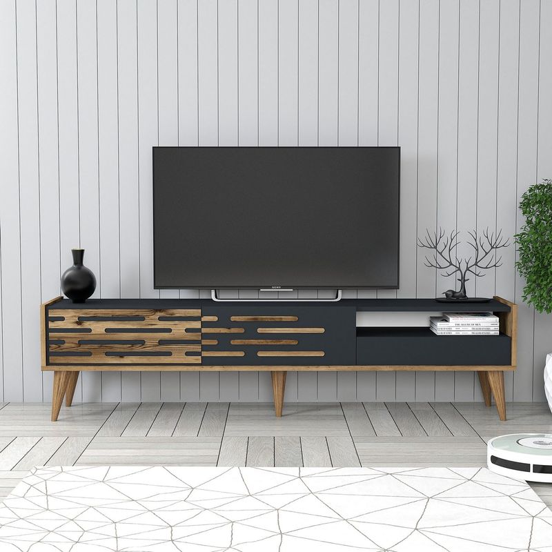 Casa si Gradina - Mobilier - Comode si corpuri - Comode - Comoda tv, Hanah Home, pal melaminat, nuc si antracit, 180x45x35 cm, 845HCT5349 - Infinity.ro