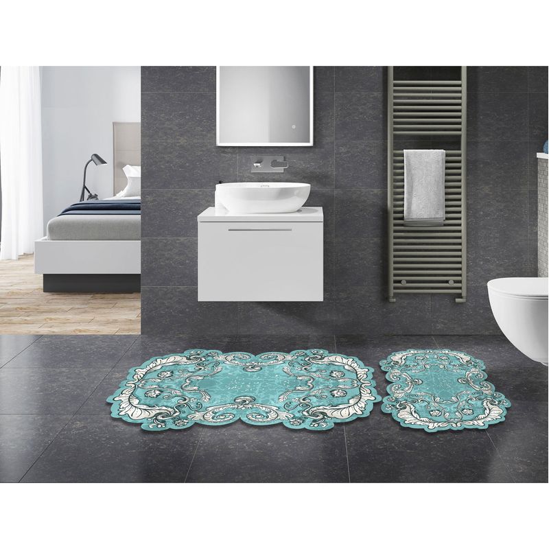 Casa si Gradina - Textile si covoare - Covoare - Covorase baie - Set covorase de baie, L'essentiel Maison, turcoaz, 50x60 cm si 60x100 cm, 100% poliester, antiderapant - Infinity.ro