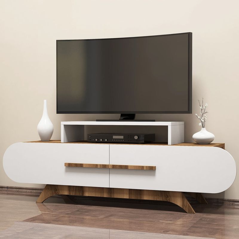 Casa si Gradina - Mobilier - Comode si corpuri - Comode - Comoda tv, Hanah Home, pal melaminat, nuc si alb, 145x49.8x36.8 cm, 845HCT3049 - Infinity.ro
