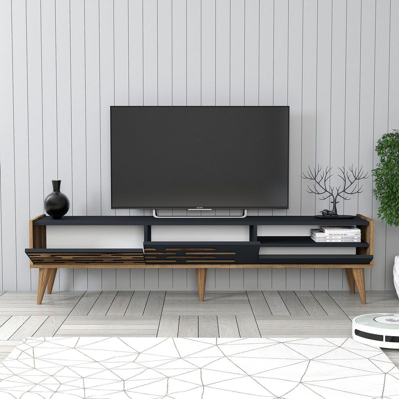 Casa si Gradina - Mobilier - Comode si corpuri - Comode - Comoda tv, Hanah Home, pal melaminat, nuc si antracit, 180x45x35 cm, 845HCT5349 - Infinity.ro