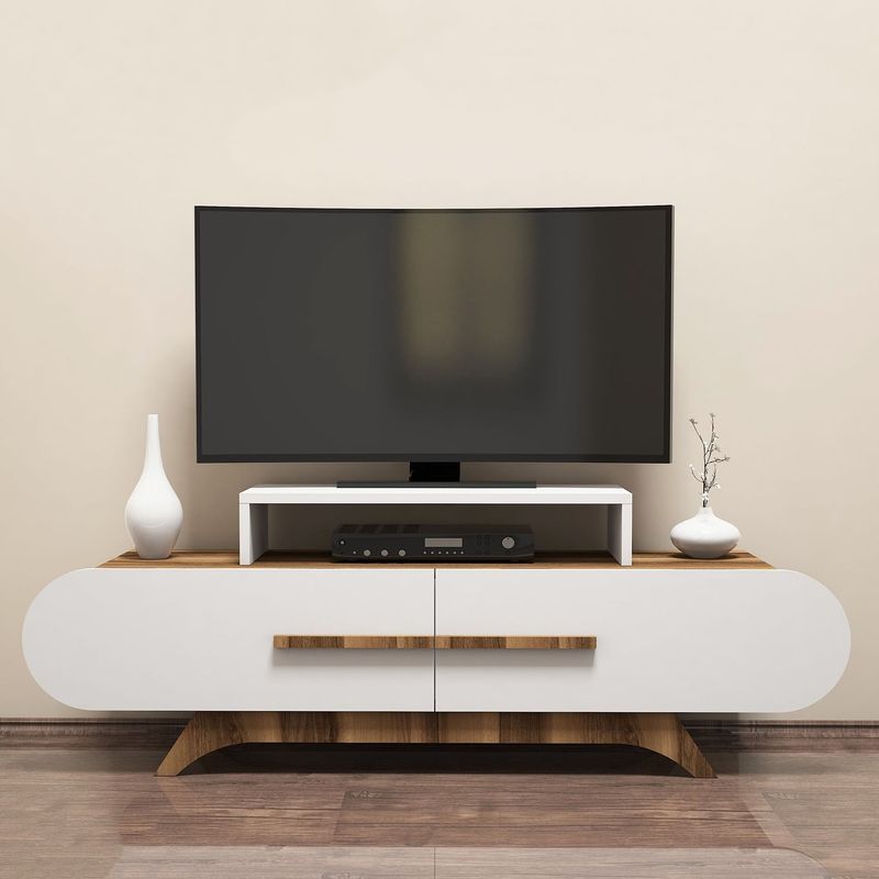 Casa si Gradina - Mobilier - Comode si corpuri - Comode - Comoda tv, Hanah Home, pal melaminat, nuc si alb, 145x49.8x36.8 cm, 845HCT3049 - Infinity.ro