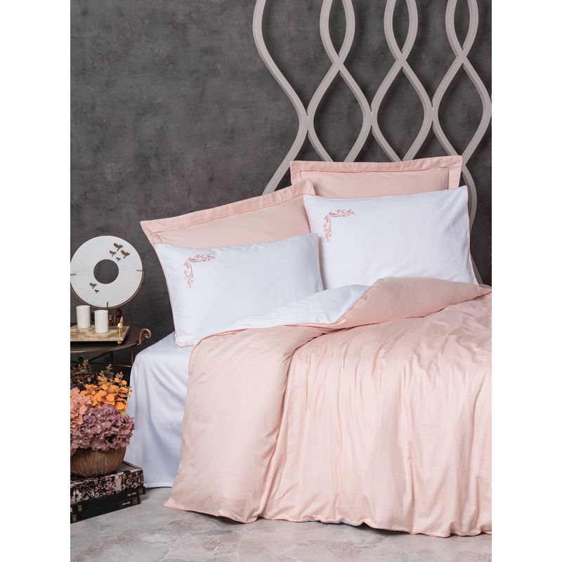 Casa si Gradina - Textile si covoare - Lenjerii de pat - Seturi de lenjerie - Set lenjerie pat dublu, L'essentiel Maison, roz alb, 200x220 cm, bumbac satinat, imprimare digitala - Infinity.ro