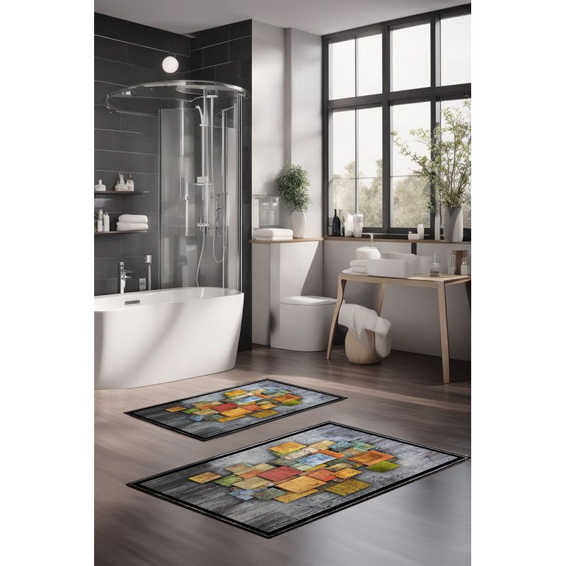 Casa si Gradina - Textile si covoare - Covoare - Covorase baie - Set covorase de baie, L'essentiel Maison, multicolor, 40x60 cm si 60x100 cm, 100% poliester, antiderapant, 323CTW1190 - Infinity.ro