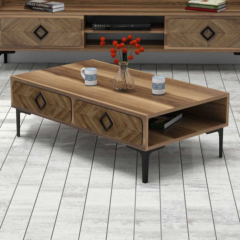 Casa si Gradina - Mobilier - Mese si birouri - Masute de cafea - Masuta de cafea, Hanah Home, pal melaminat, nuc, 105x60x34.6 cm, 845HCT2847 - Infinity.ro