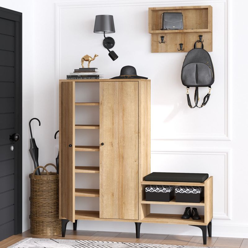 Casa si Gradina - Mobilier - Organizare si depozitare - Organizator incaltaminte - Dulap pentru pantofi, Hanah Home, pal melaminat, stejar, 120x35x137 cm - Infinity.ro