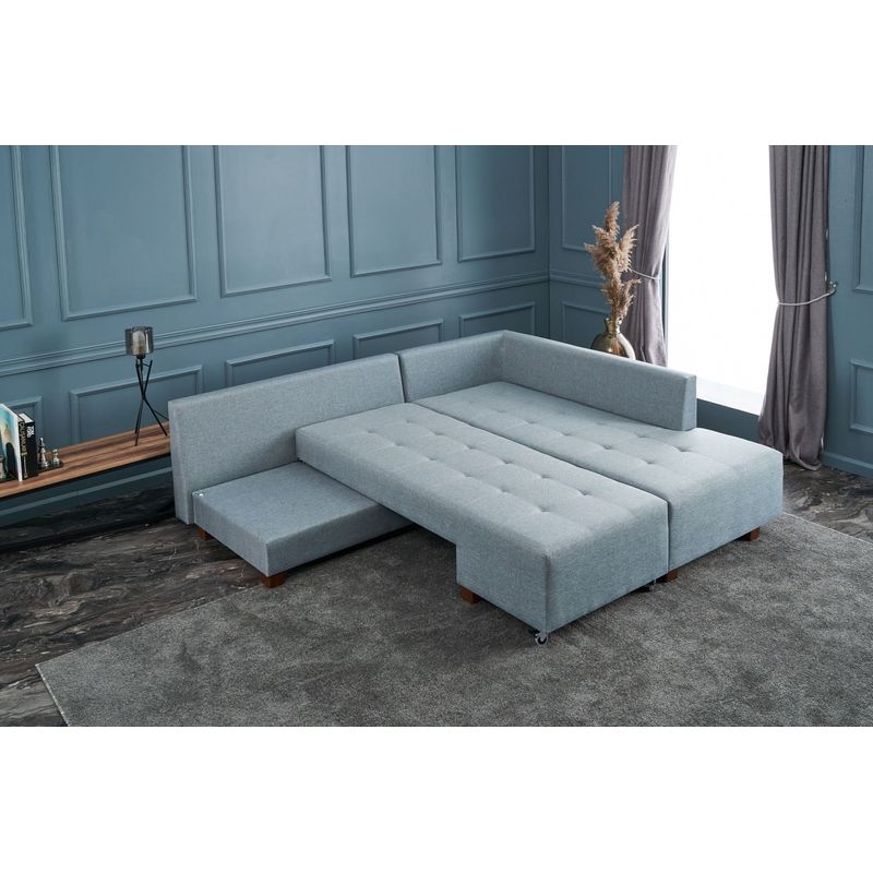 Casa si Gradina - Mobilier - Canapele si coltare - Coltare - Coltar extensibil, Hanah Home, lemn si fibra de lemn, albastru deschis, 280x206x85 cm - Infinity.ro
