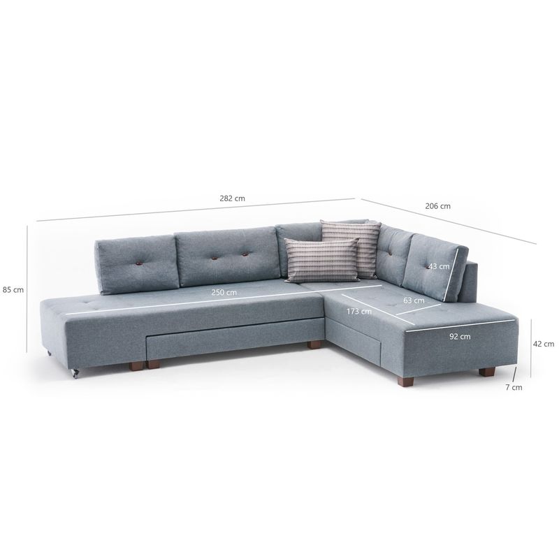Casa si Gradina - Mobilier - Canapele si coltare - Coltare - Coltar extensibil, Hanah Home, lemn si fibra de lemn, albastru deschis, 280x206x85 cm - Infinity.ro