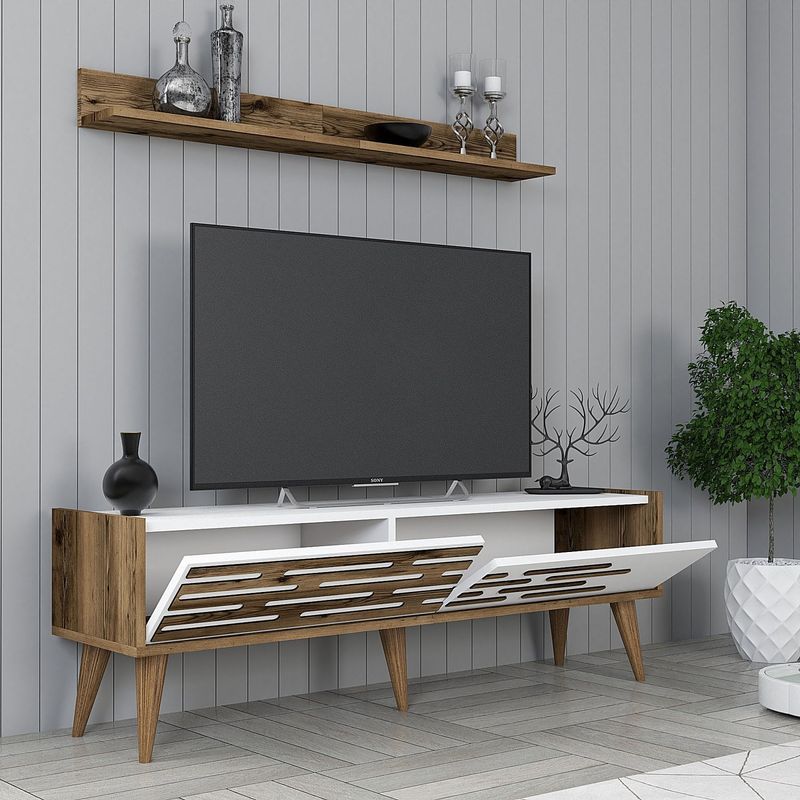 Casa si Gradina - Mobilier - Seturi de mobilier - Seturi living - Set mobilier living, Hanah Home, pal melaminat, nuc si alb, 140x35x45 cm - Infinity.ro