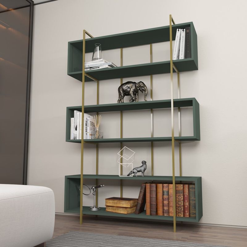 Casa si Gradina - Mobilier - Biblioteci si rafturi - Biblioteci - Biblioteca, Hanah Home, pal melaminat, verde auriu, 120x180x29.6 cm - Infinity.ro
