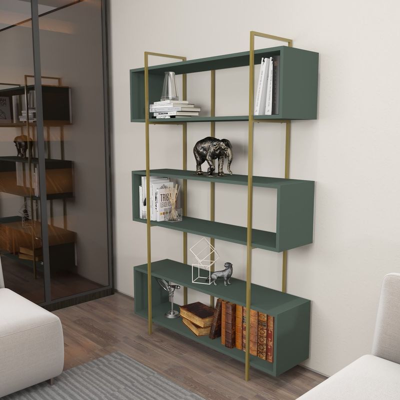 Casa si Gradina - Mobilier - Biblioteci si rafturi - Biblioteci - Biblioteca, Hanah Home, pal melaminat, verde auriu, 120x180x29.6 cm - Infinity.ro