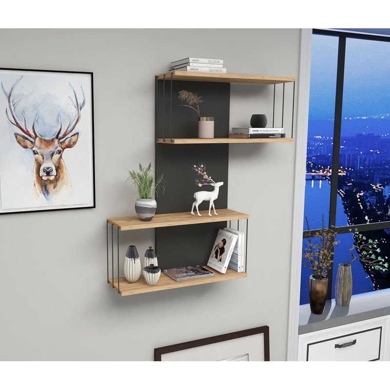 Casa si Gradina - Mobilier - Biblioteci si rafturi - Rafturi - Raft de perete, Hanah Home, pal melaminat, antracit si stejar, 65x19x96 cm - Infinity.ro