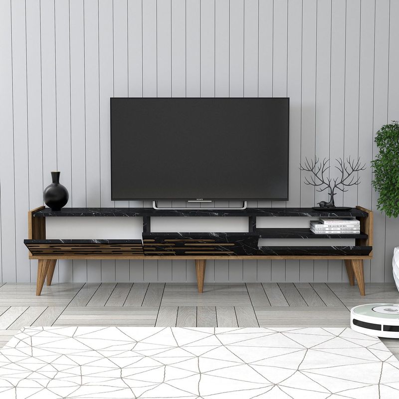Casa si Gradina - Mobilier - Comode si corpuri - Comode - Comoda tv, Hanah Home, PAL melaminat, nuc, negru, marmura, 180x45x35 cm - Infinity.ro