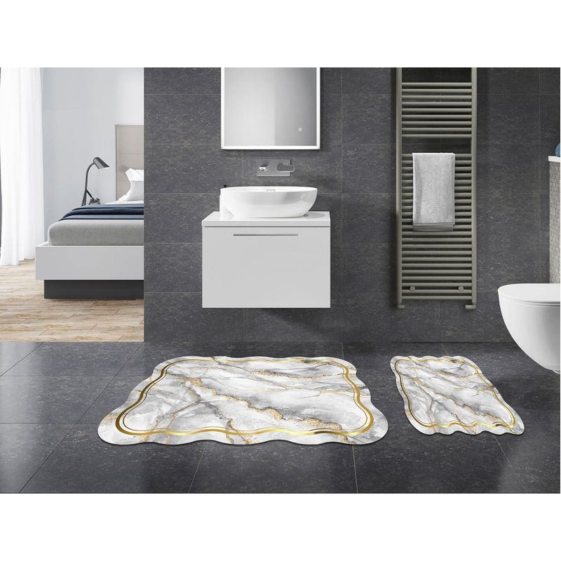 Casa si Gradina - Textile si covoare - Covoare - Covorase baie - Set covorase de baie, L'essentiel Maison, gri, 50x60 cm si 60x100 cm, 100% poliester, antiderapant, 394ANR1594 - Infinity.ro