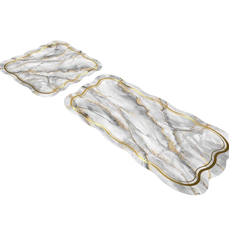Casa si Gradina - Textile si covoare - Covoare - Covorase baie - Set covorase de baie, L'essentiel Maison, gri, 50x60 cm si 60x100 cm, 100% poliester, antiderapant, 394ANR1594 - Infinity.ro