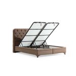 Casa si Gradina - Mobilier - Paturi si accesorii - Paturi - Pat dublu cu tablie, Hanah Home, pal melaminat, material textil nubuc, maro, 180x214 cm - Infinity.ro