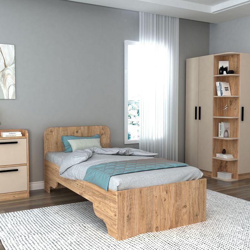 Casa si Gradina - Mobilier - Saltele si somiere - Somiere - Somiera, Hanah Home, pal melaminat, pin atlantic, bej, 94.4x193.6x80 cm - Infinity.ro