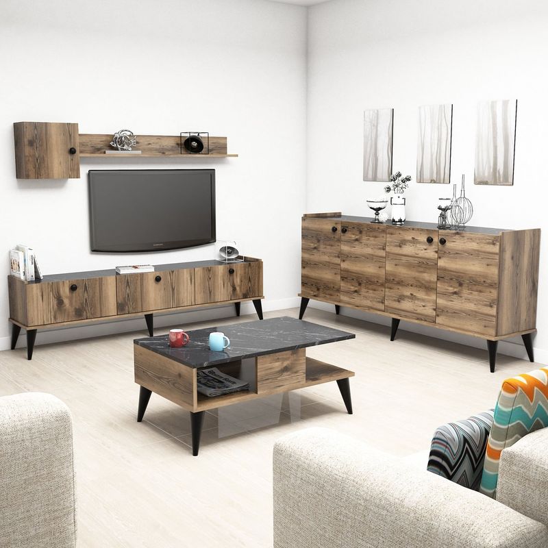 Casa si Gradina - Mobilier - Seturi de mobilier - Seturi living - Set mobilier living, Hanah Home, pal melaminat, nuc si marmura, multiple piese - Infinity.ro