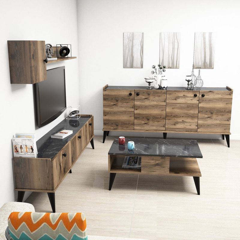 Casa si Gradina - Mobilier - Seturi de mobilier - Seturi living - Set mobilier living, Hanah Home, pal melaminat, nuc si marmura, multiple piese - Infinity.ro