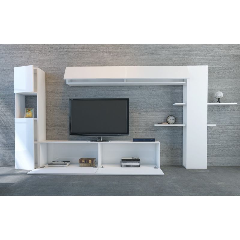 Casa si Gradina - Mobilier - Comode si corpuri - Console - Unitate tv, Hanah Home, pal melaminat, alb, 215x150x31.5 cm - Infinity.ro