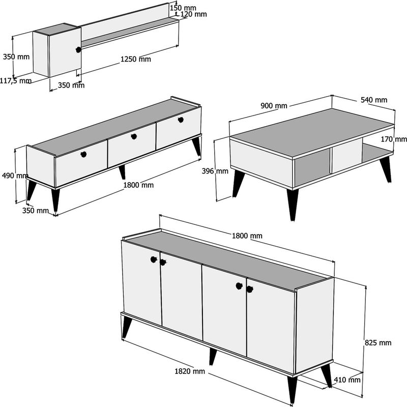 Casa si Gradina - Mobilier - Seturi de mobilier - Seturi living - Set mobilier living, Hanah Home, pal melaminat, nuc si marmura, multiple piese - Infinity.ro