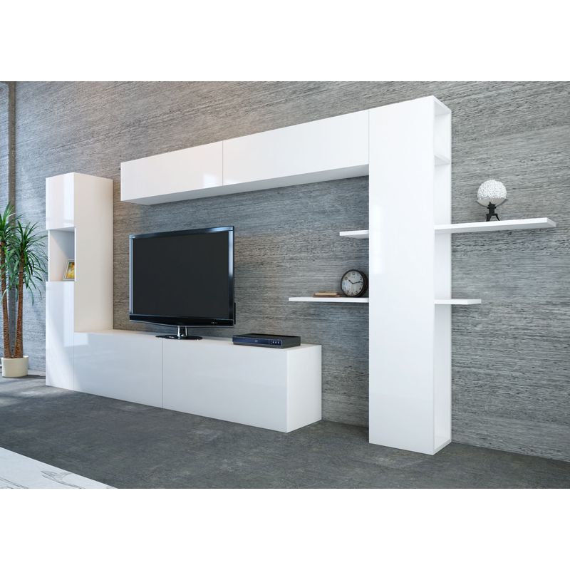 Casa si Gradina - Mobilier - Comode si corpuri - Console - Unitate tv, Hanah Home, pal melaminat, alb, 215x150x31.5 cm - Infinity.ro
