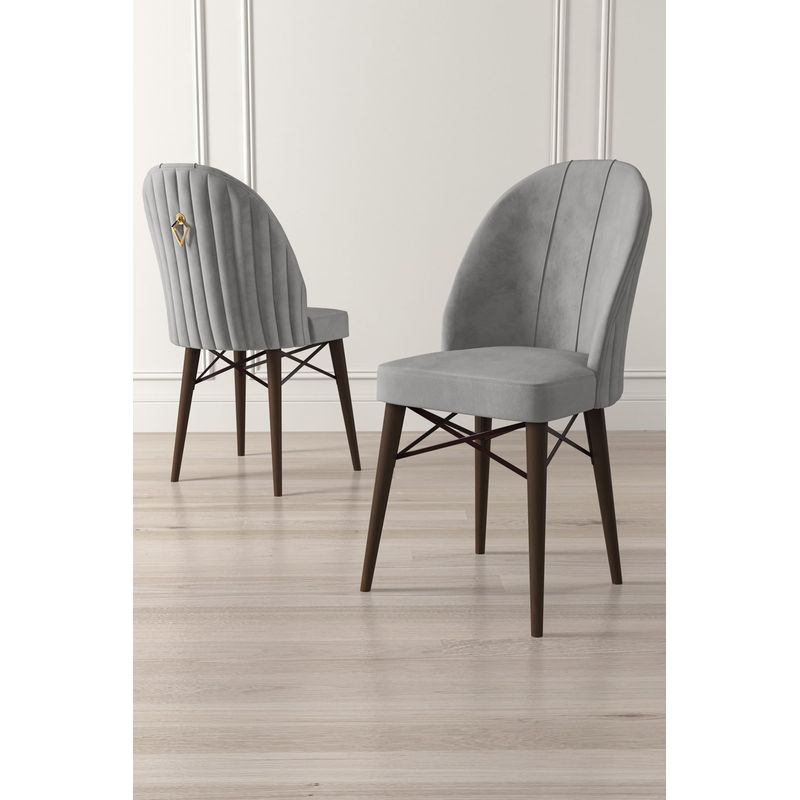 Casa si Gradina - Mobilier - Scaune si fotolii - Scaune - Set scaune, Hanah Home, metal, babyface, gri si maro, 44x42x96 cm, 6 piese - Infinity.ro