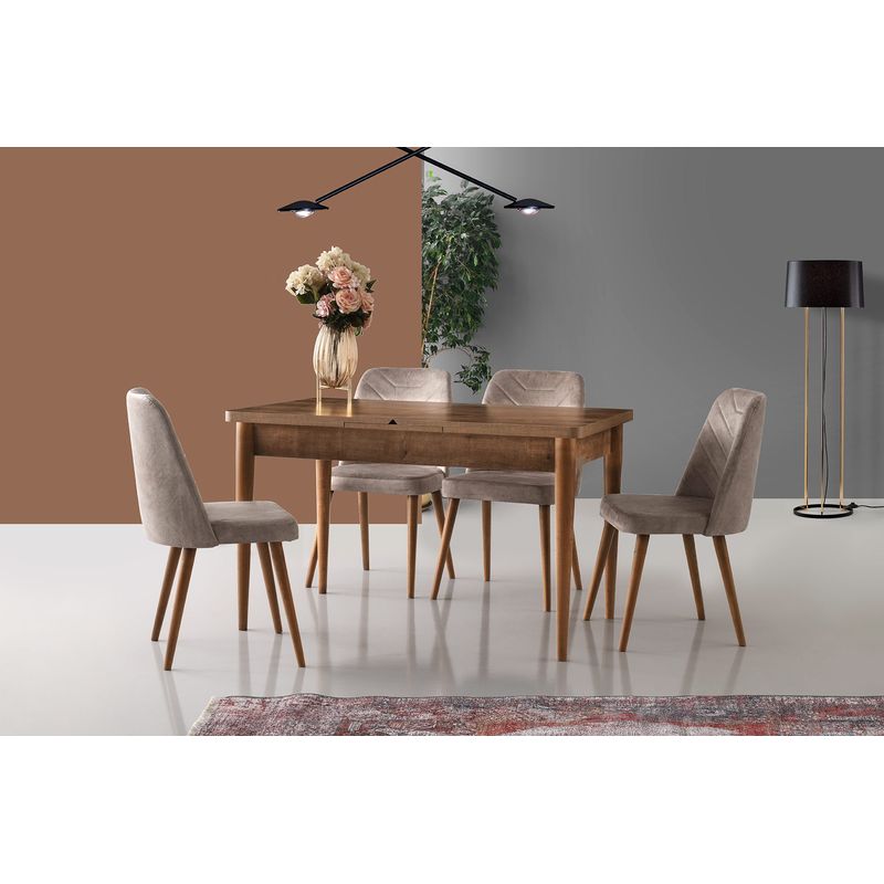 Casa si Gradina - Mobilier - Scaune si fotolii - Scaune - Set scaune, Hanah Home, catifea, nuc si bej, 50x49x90 cm, 4 bucati - Infinity.ro