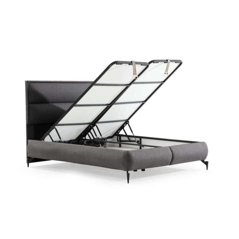 Casa si Gradina - Mobilier - Paturi si accesorii - Paturi - Pat dublu cu tablie, Hanah Home, pal melaminat, gri inchis, 140x200 cm - Infinity.ro