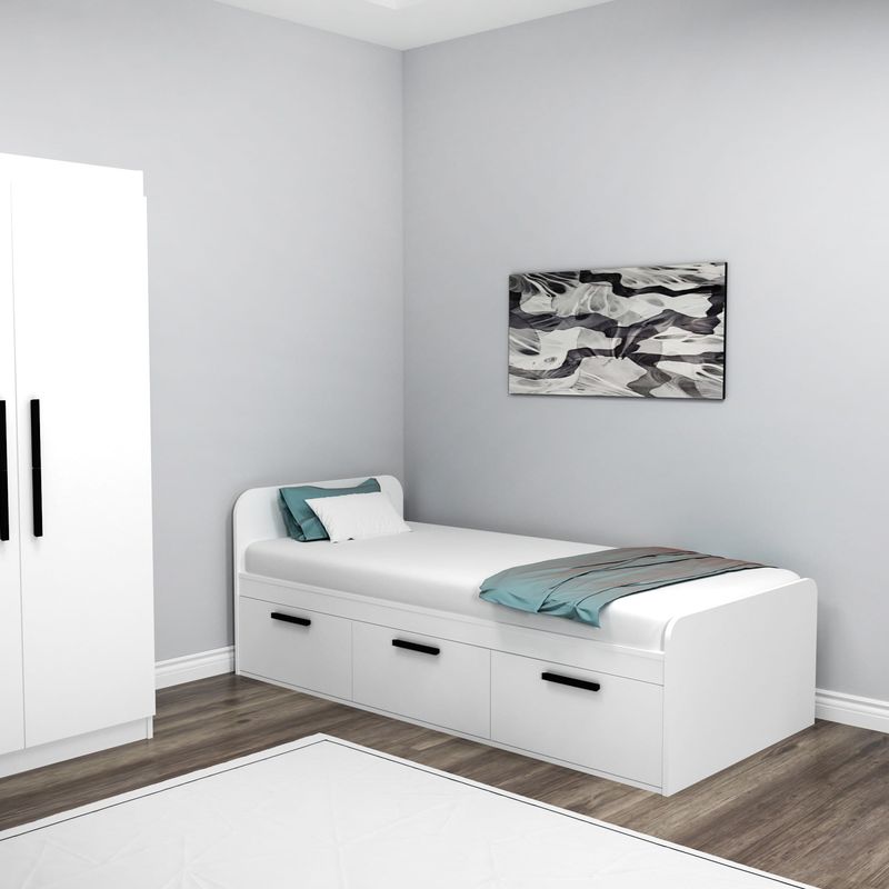 Casa si Gradina - Mobilier - Saltele si somiere - Somiere - Somiera, Hanah Home, pal melaminat, alb, 91x193.6x71.5 cm - Infinity.ro