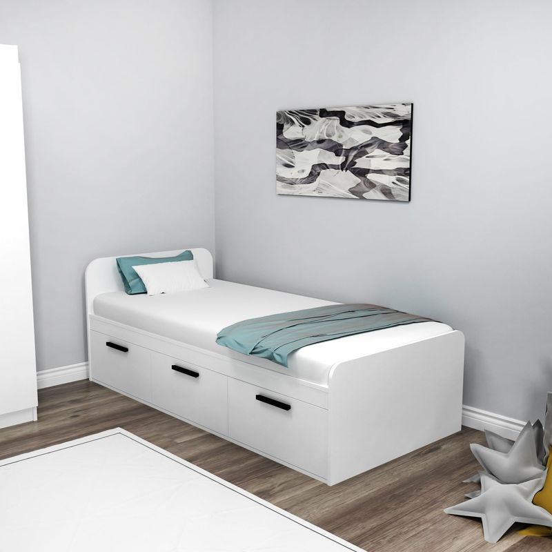 Casa si Gradina - Mobilier - Saltele si somiere - Somiere - Somiera, Hanah Home, pal melaminat, alb, 91x193.6x71.5 cm - Infinity.ro