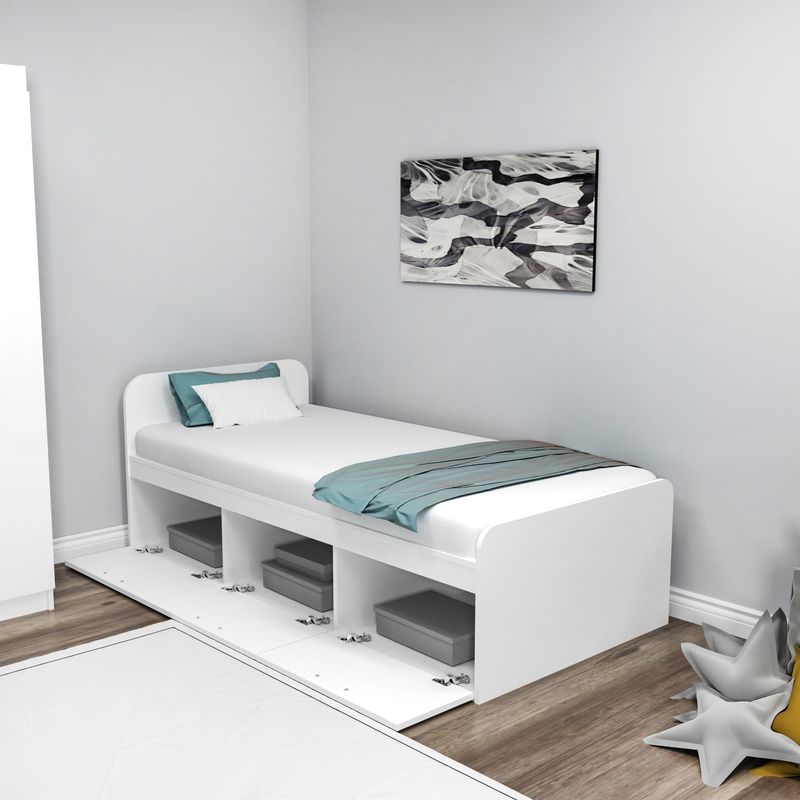 Casa si Gradina - Mobilier - Saltele si somiere - Somiere - Somiera, Hanah Home, pal melaminat, alb, 91x193.6x71.5 cm - Infinity.ro