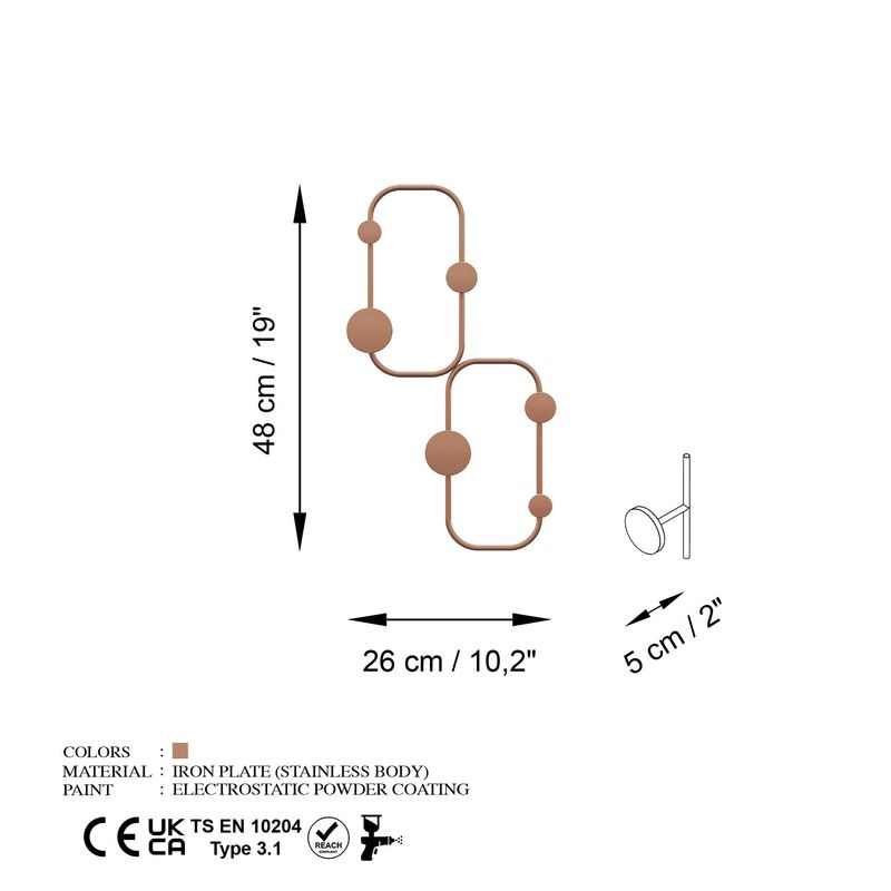 Casa si Gradina - Mobilier - Organizare si depozitare - Cuiere - Cuiere de perete, Wallxpert, metal, cupru, 26x5x48 cm - Infinity.ro
