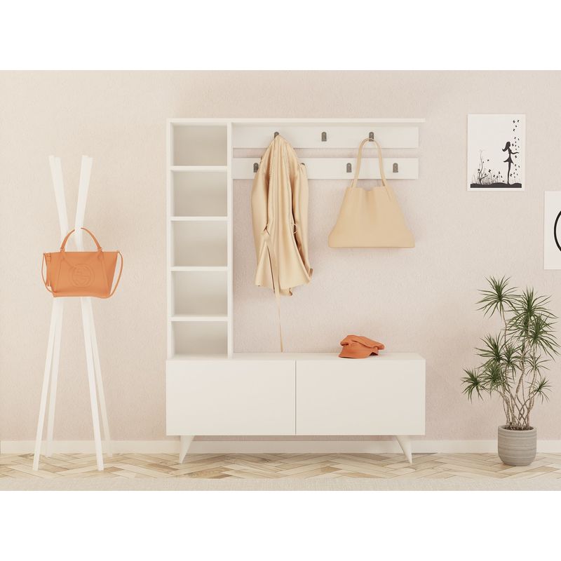 Casa si Gradina - Mobilier - Organizare si depozitare - Cuiere - Cuier, Hanah Home, pal melaminat, alb, 120x32x161.8 cm - Infinity.ro