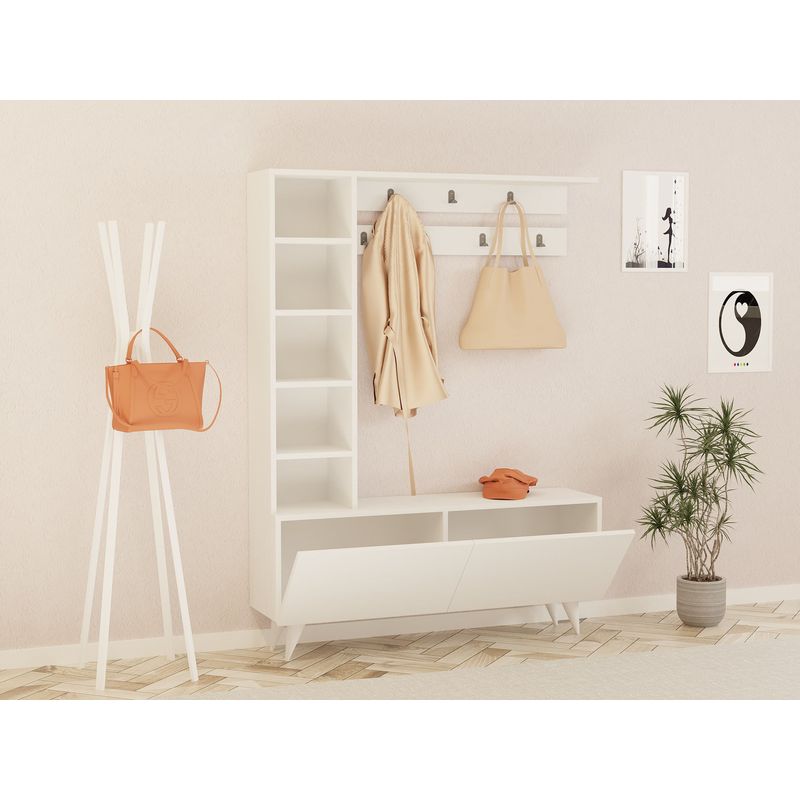 Casa si Gradina - Mobilier - Organizare si depozitare - Cuiere - Cuier, Hanah Home, pal melaminat, alb, 120x32x161.8 cm - Infinity.ro
