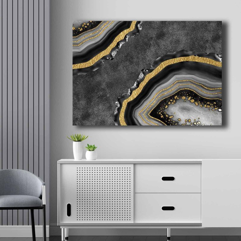 Casa si Gradina - Decoratiuni - Tablouri - Tablou decorativ pe panza, Wallxpert, auriu, gri, negru, 70x100 cm, 100% panza, rama lemn de pin - Infinity.ro