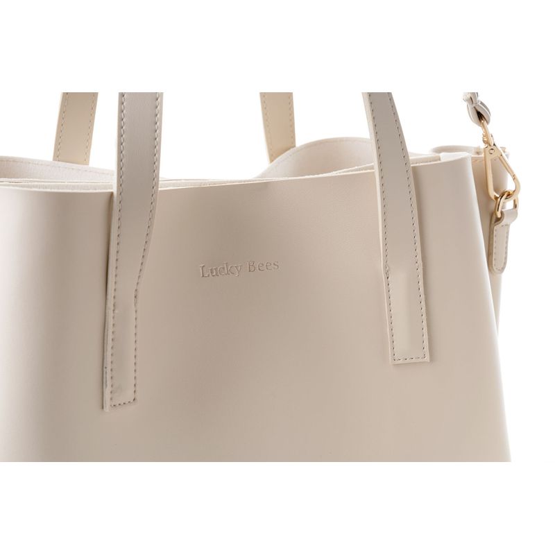 Fashion, accesorii si bijuterii - Femei - Accesorii femei - Genti si rucsacuri femei - Geanta tote, Lucky Bees, piele polivinilica, crem, 32x13x27 cm - Infinity.ro