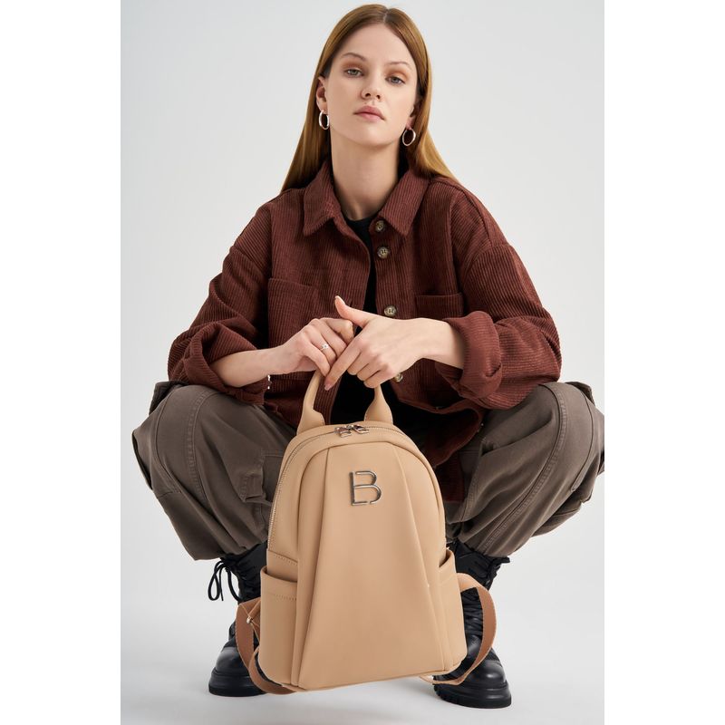 Fashion, accesorii si bijuterii - Femei - Accesorii femei - Genti si rucsacuri femei - Rucsac, Lucky Bees, piele polivinilica, camel, 27x15x33 cm - Infinity.ro