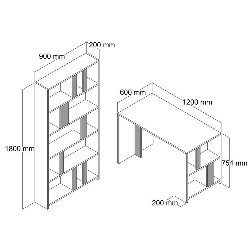 Casa si Gradina - Mobilier - Mese si birouri - Birouri - Birou cu rafturi, Hanah Home, pal melaminat, alb negru, birou: 120x60x75.4 cm, raft: 90x20x180 cm - Infinity.ro