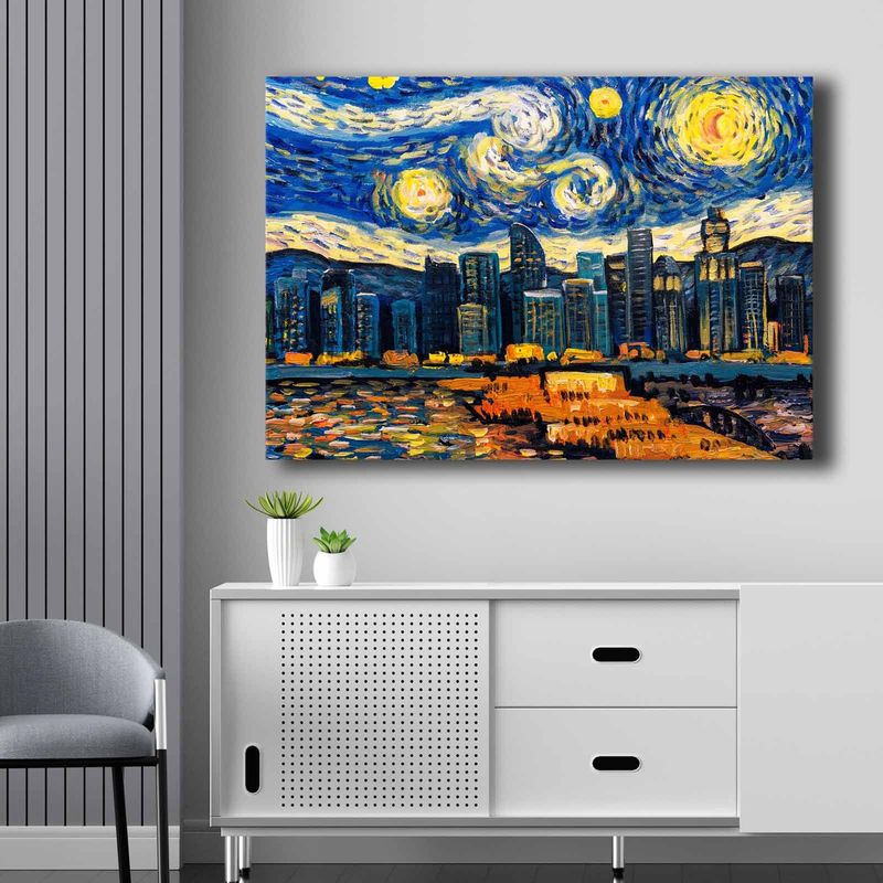 Casa si Gradina - Decoratiuni - Tablouri - Tablou decorativ, Wallxpert, panza, albastru, albastru marin, galben, portocaliu, 70x100 cm - Infinity.ro