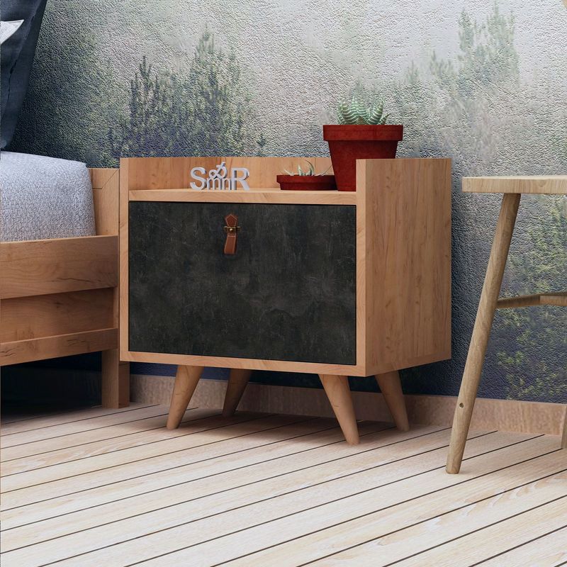 Casa si Gradina - Mobilier - Comode si corpuri - Noptiere - Noptiera, Hanah Home, pal melaminat, stejar si gri inchis, 50x40x55 cm - Infinity.ro