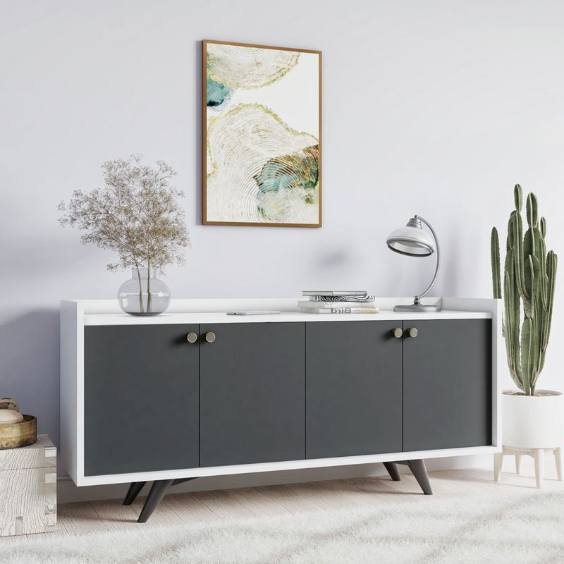 Casa si Gradina - Mobilier - Comode si corpuri - Console - Consola, Hanah Home, pal melaminat, antracit si alb, 150x40x75 cm - Infinity.ro