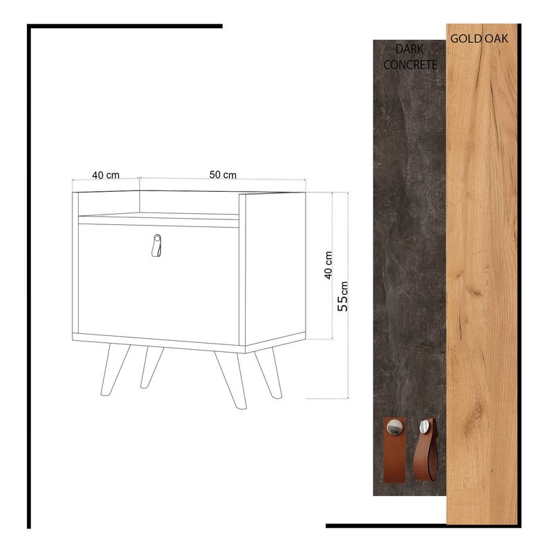Casa si Gradina - Mobilier - Comode si corpuri - Noptiere - Noptiera, Hanah Home, pal melaminat, stejar si gri inchis, 50x40x55 cm - Infinity.ro