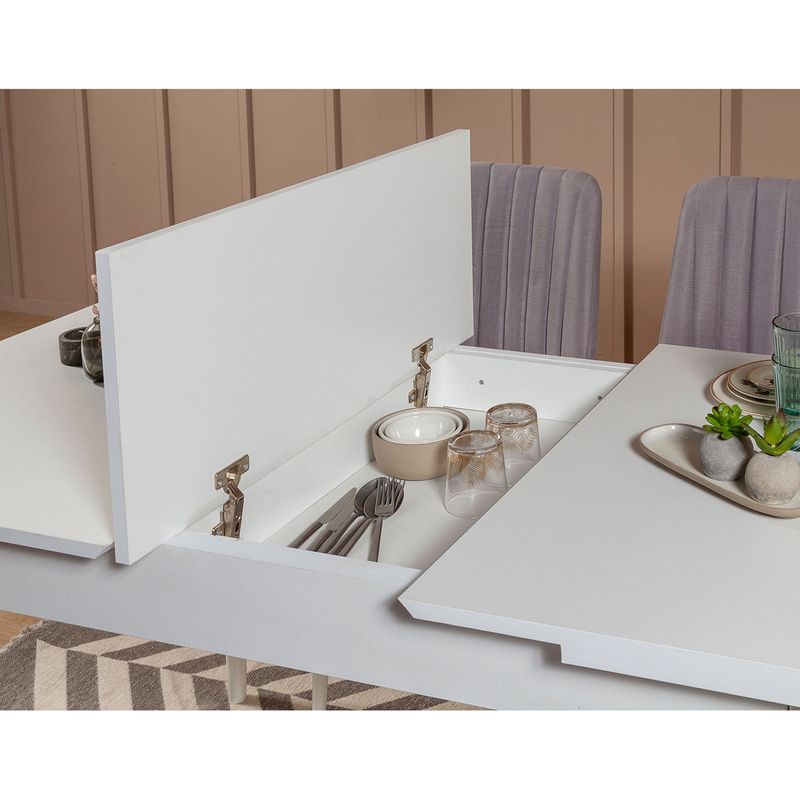 Casa si Gradina - Mobilier - Seturi de mobilier - Seturi mese si scaune - Set masa si scaune extensibile, Hanah Home, pal melaminat, alb soho, masa 130x80x77 cm - Infinity.ro
