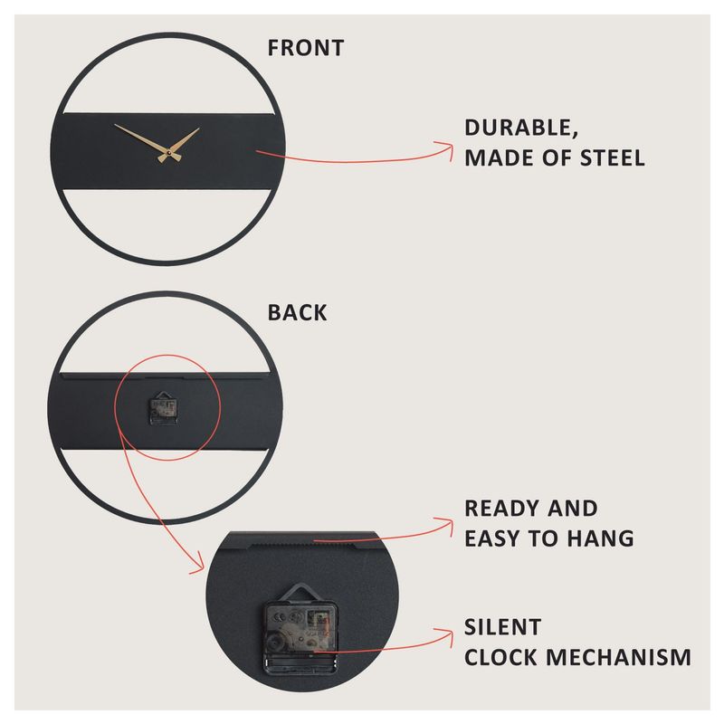 Casa si Gradina - Decoratiuni - Ceasuri - Ceas de perete decorativ, Wallxpert, otel, negru, 49x49 cm, 507ATP1530 - Infinity.ro