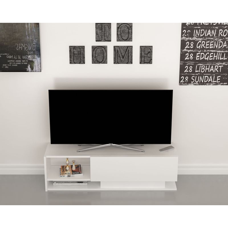 Casa si Gradina - Mobilier - Comode si corpuri - Comode - Comoda tv, Hanah Home, panou de particule acoperit cu melamina, alb, 120x35x31.8 cm - Infinity.ro