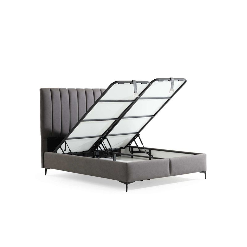 Casa si Gradina - Mobilier - Paturi si accesorii - Paturi - Baza de pat single cu tablie, Hanah Home, pal melaminat, gri, 100x200 cm, 771MND1849 - Infinity.ro